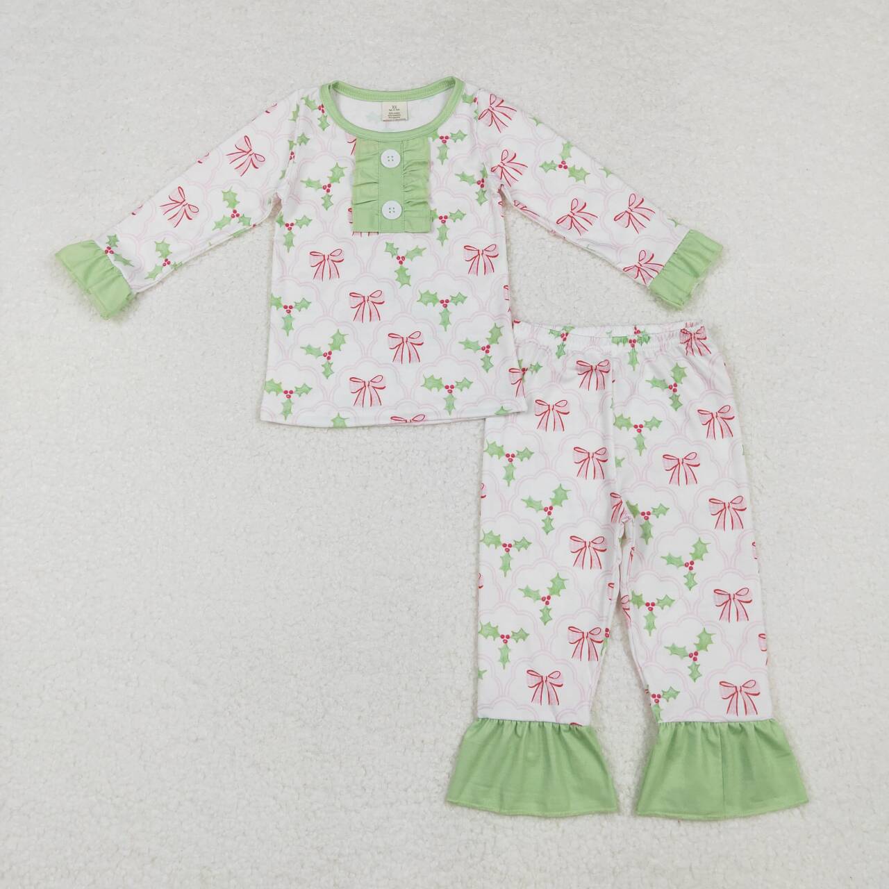 BAMBOO RTS NO MOQ ETA 5/7days arrived GLP1487 Modal pink bow pattern leaves green lace white long sleeves and long pants pajamas set