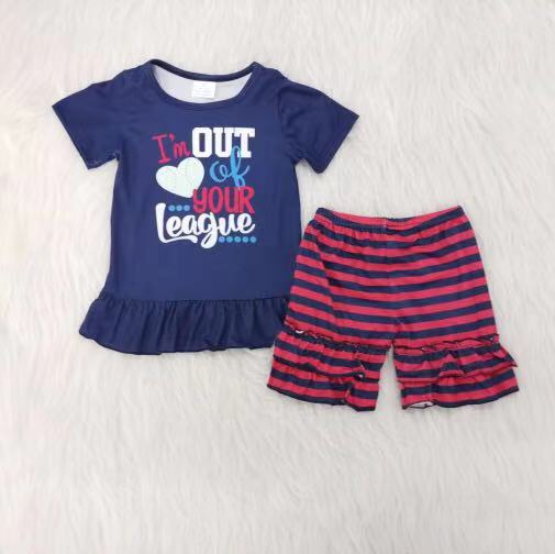 A8-22 Girls Baseball Striped Shorts Set