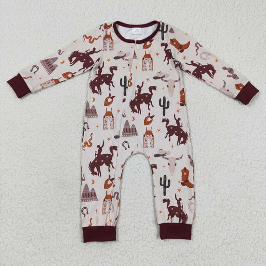 LR0344 Riding Boots Star Brown Zip Long Sleeve Bodysuit