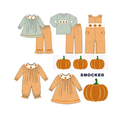 Custom moq 5 mix size eta 5-6weeks Pumpkin long sleeve trousers suit Halloween Thanksgiving pumpkin custom