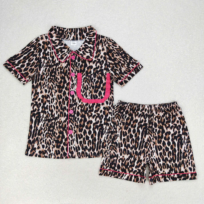 RTS Mommy and Me Mommy Mommy and me Baby Mommy and Me Leopard Pockets Shirts Ruffle Shorts Pajamas Clothes Sets