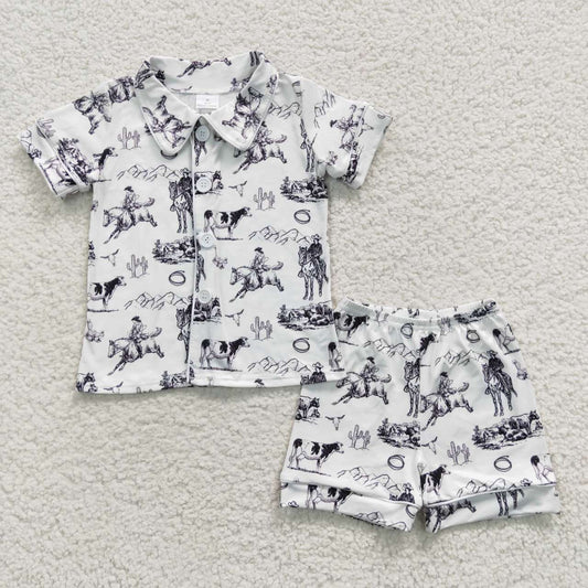 BSSO0275 Riding Bull White Short Sleeve Shorts Set