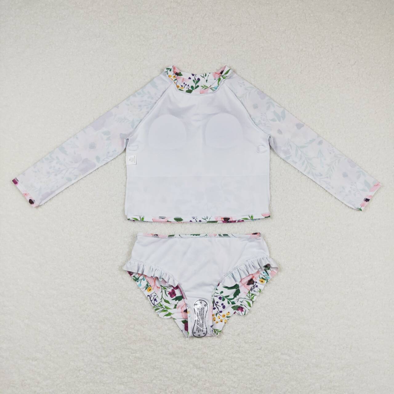 S0180 Pink and purple floral white long-sleeved swimsuit suit