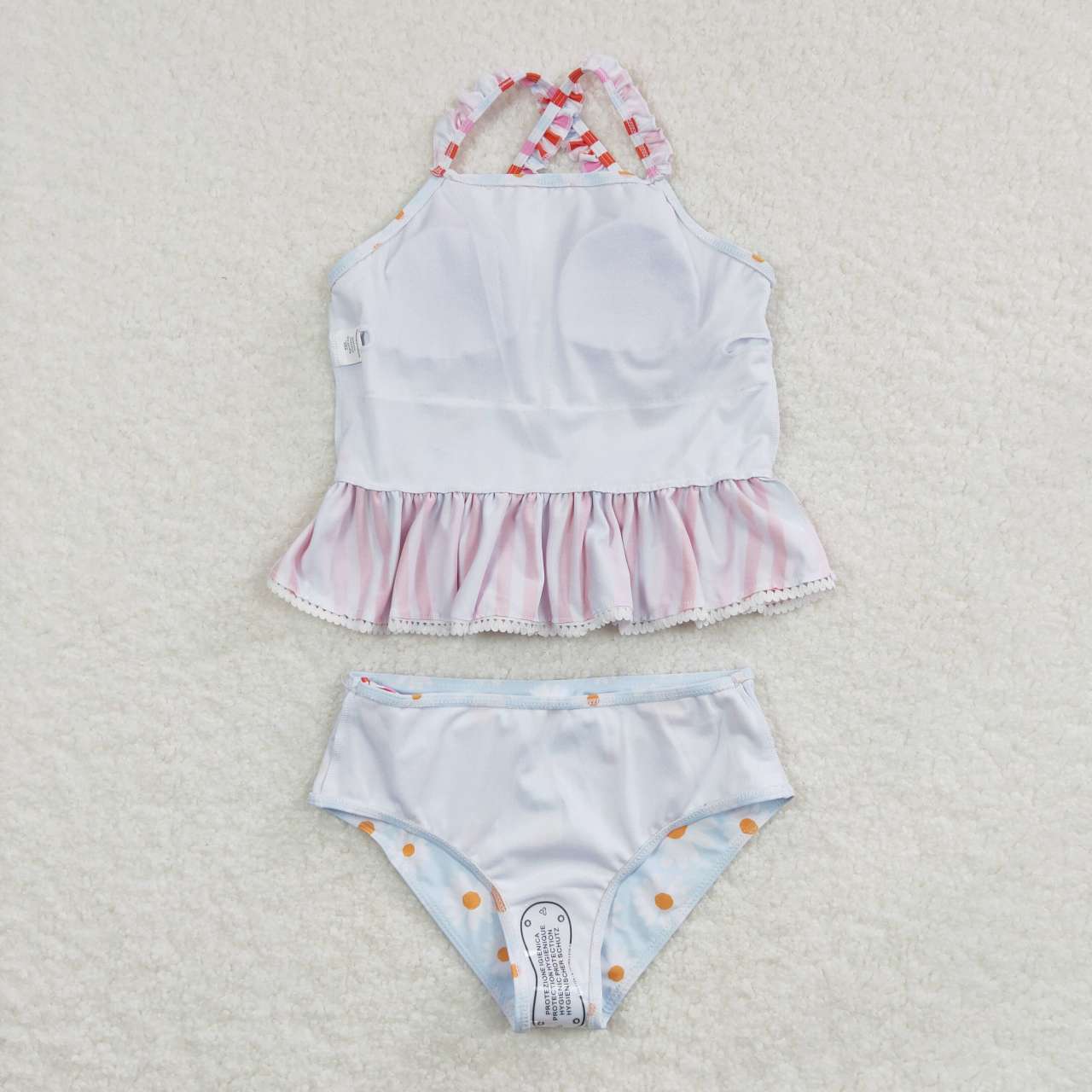 S0157 Small daisy flower red stripe light blue swimsuit suit