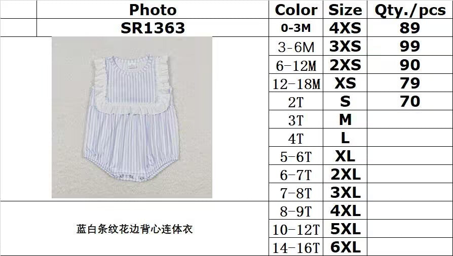 RTS SR1363Blue and White Striped Lace Tank Bodysuit