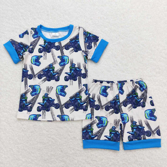 RTS Baby Baby Boys Blue Motobike Sibling Rompers Pajamas Clothes Sets