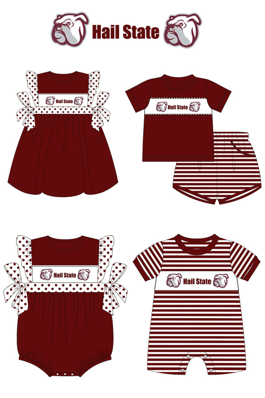 Sport team clothing custom moq 3 eta 6-8weeks HAIL STATE maroon suit   Sister Clothes   Matching sets for boys and girls