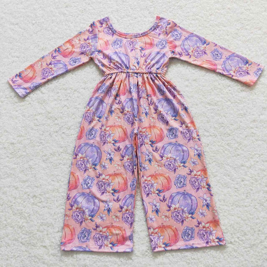 LR0382 Flower Pumpkin Purple Pink Long Sleeve Bodysuit