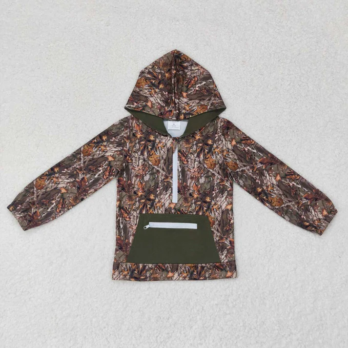 RTS NO MOQ Brother Sibling Bottomland Camo Hooded Zip Pocket Fall Pullovers Tops