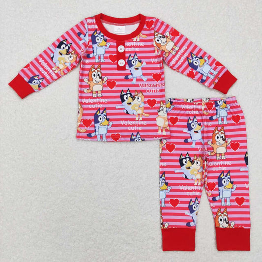 GLP0912 valentine cutie cartoon bluey bluey red striped long sleeve trousers suit