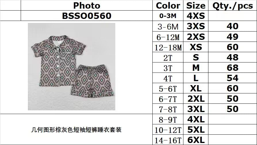 BSSO0560 Geometric brown and gray short-sleeved shorts pajama set