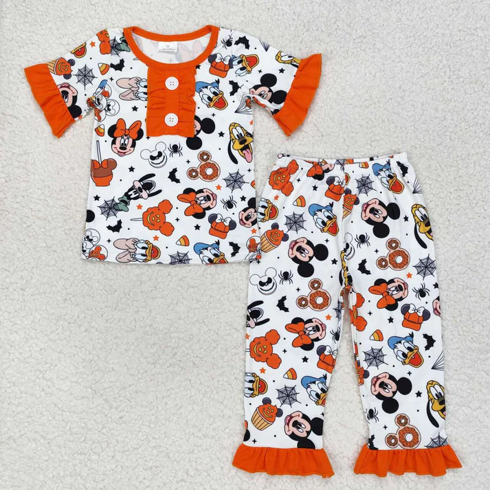 RTS NO MOQ Baby Girls Halloween Mouse Sibling Pajamas Clothes Sets