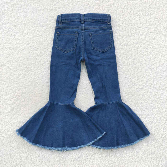 P0133 Blue Ripped Denim Flare Trousers