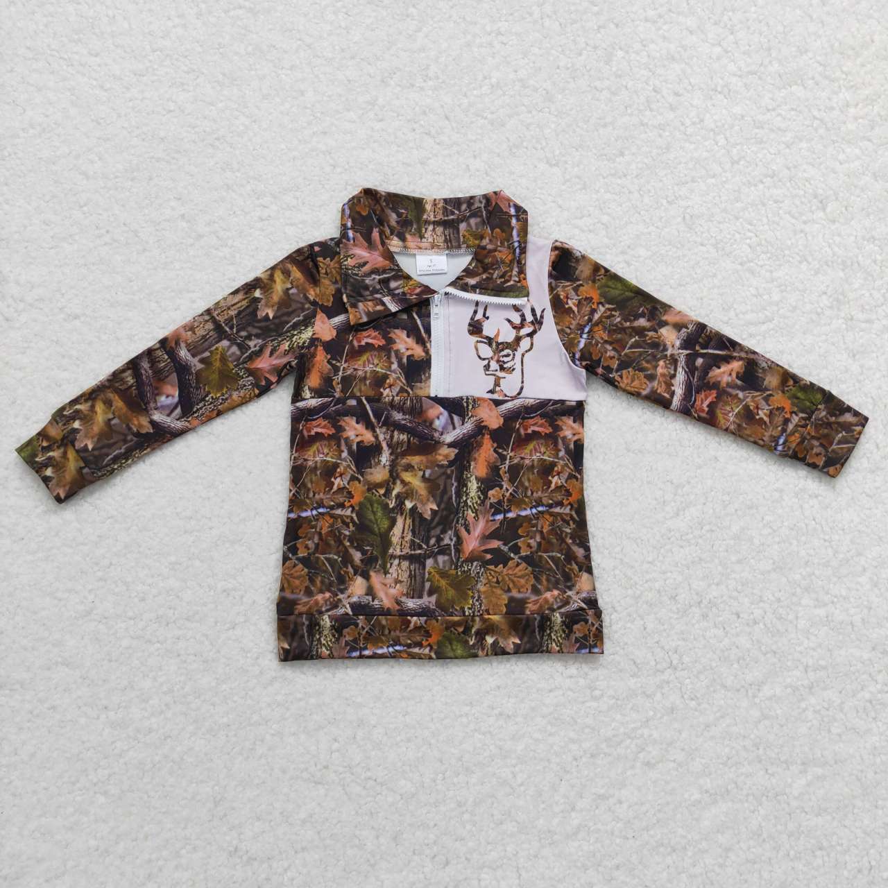 BT0331 Branch Camo Deer Zip Long Sleeve Top