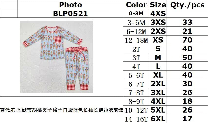 BAMBOO RTS NO MOQ ETA 5/7days arrived BLP0521 Modal Christmas Nutcracker Plaid Pocket Blue