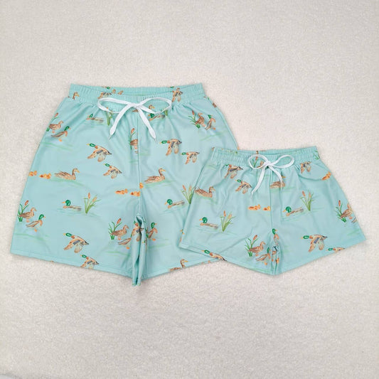 S0428 Adult male duck light green swimming trunks with kids shorts swim