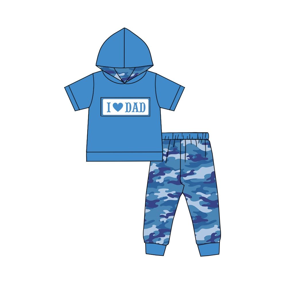 BSPO0281 I love dad lettering love blue hooded short-sleeved camouflage trousers suit