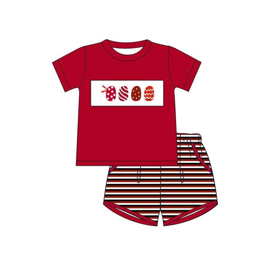 no moq BSSO1075 PRE-ORDER baby boy clothes easter red short sleeve shorts set