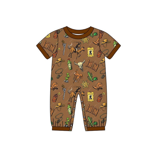 SR0569 Horse Riding Cactus Brown Short Sleeve Jumpsuit