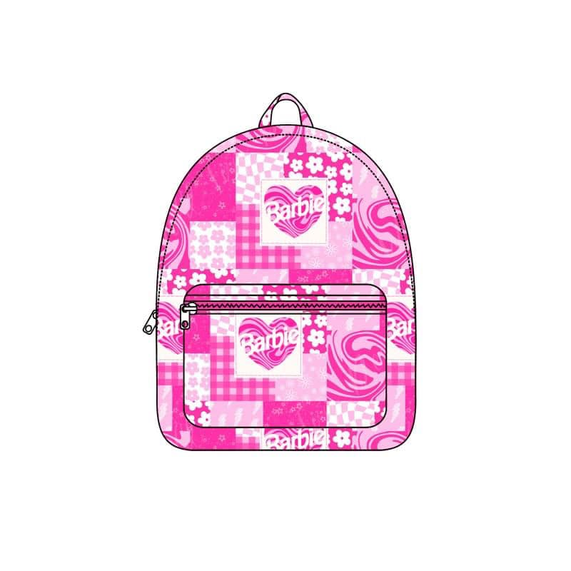 barbie floral rose pink plaid backpack