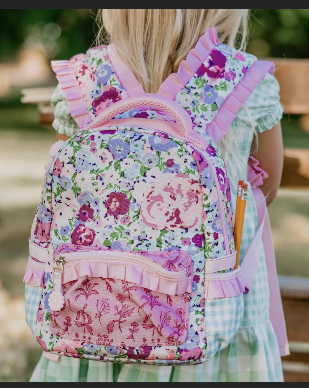 Blue Purple Flower Lace Check Backpack