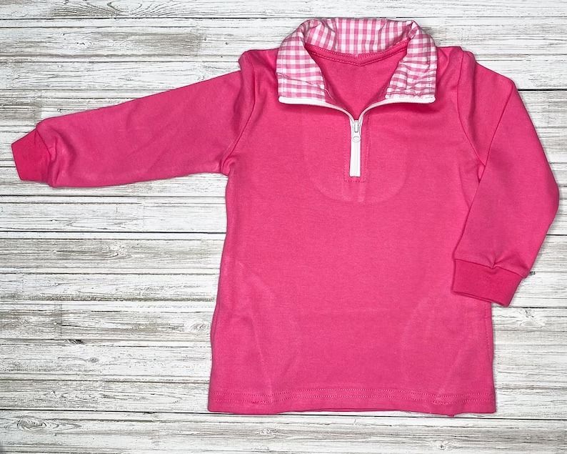 Rose Red Plaid Neck Zip Long Sleeve Top