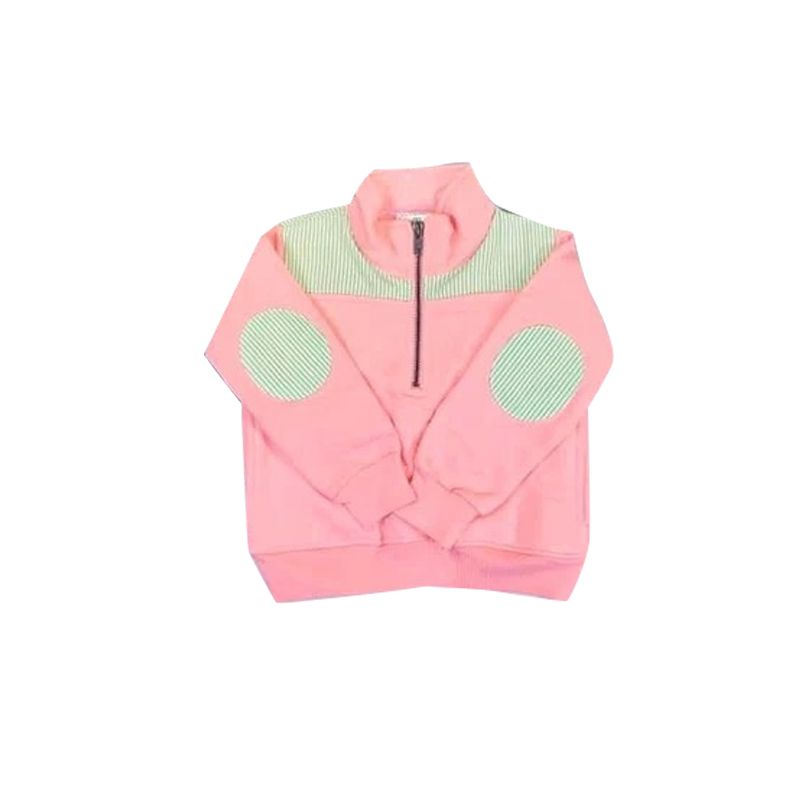 Green Stripe Pink Zip Long Sleeve Top