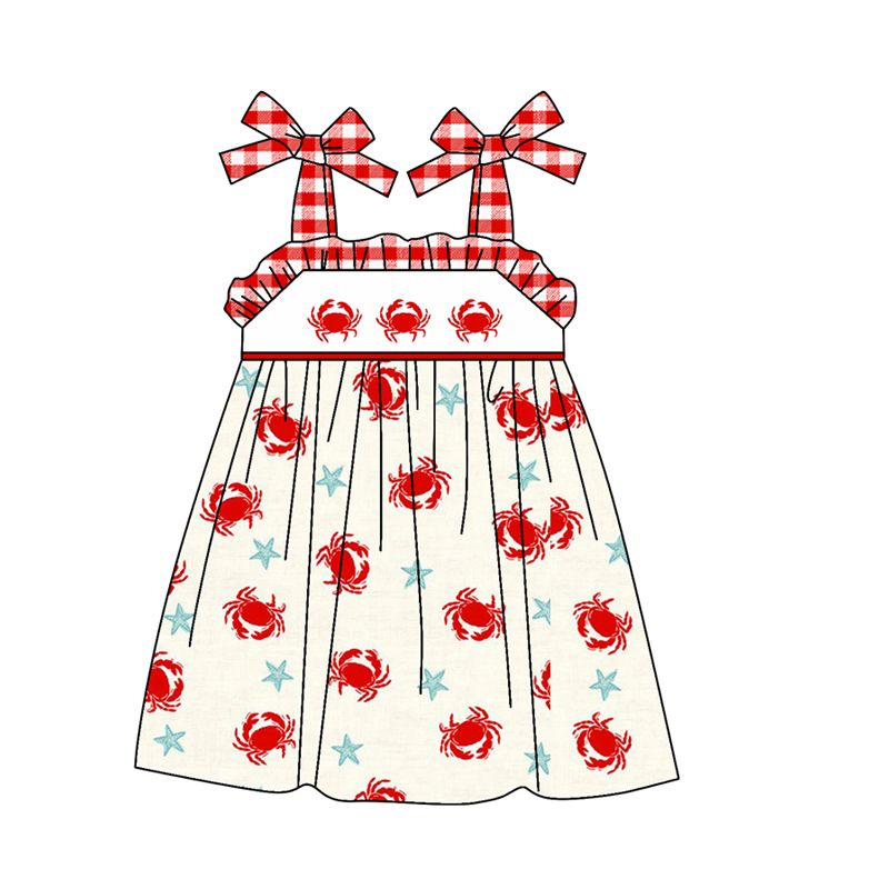 RTS GSD0914 Crab star red and white plaid lace beige suspender dress