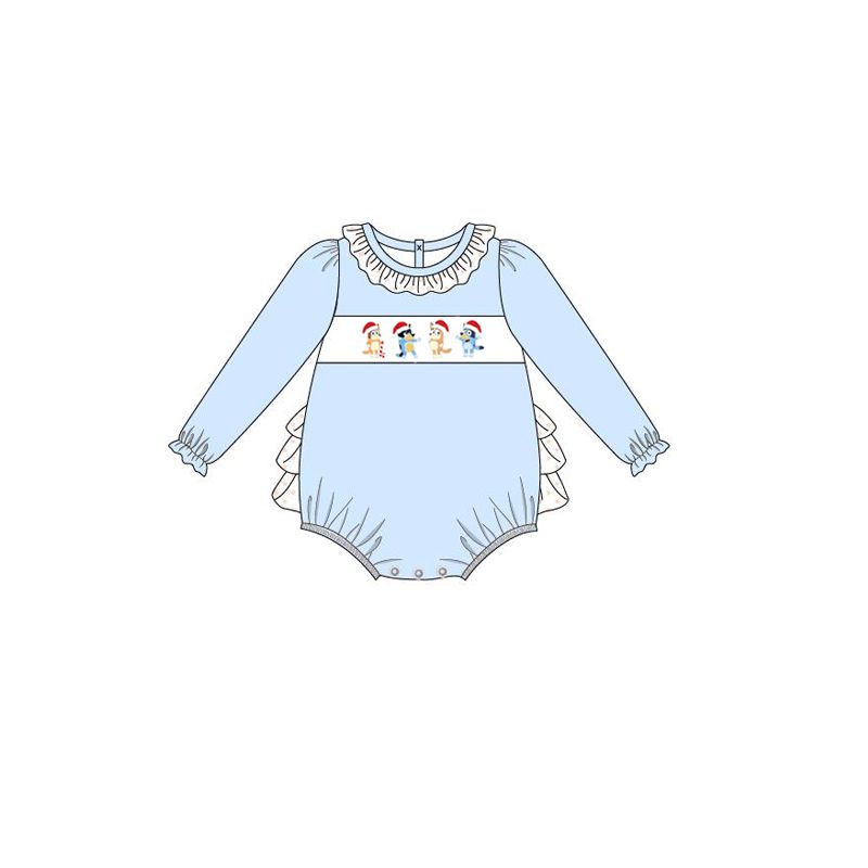 Cartoon dog lace blue long-sleeved jumpsuit