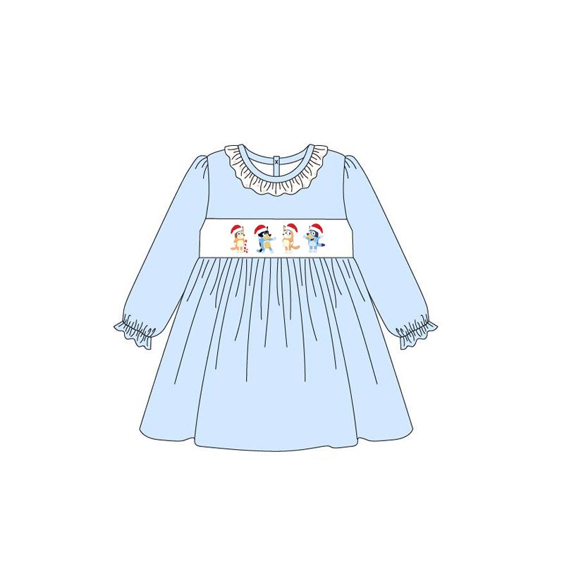 Cartoon blue lace dog long-sleeved dress