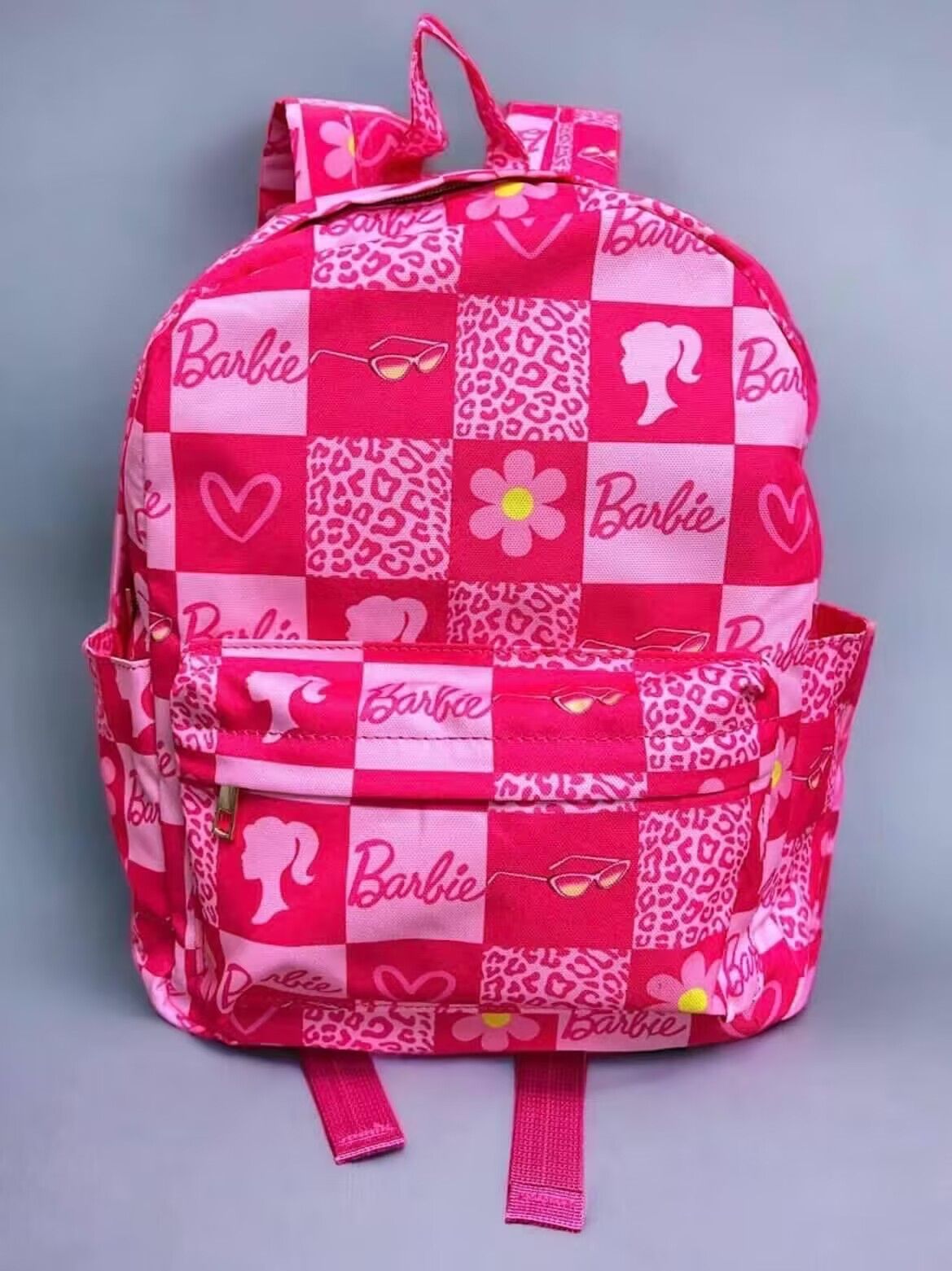 barbie pink plaid leopard backpack