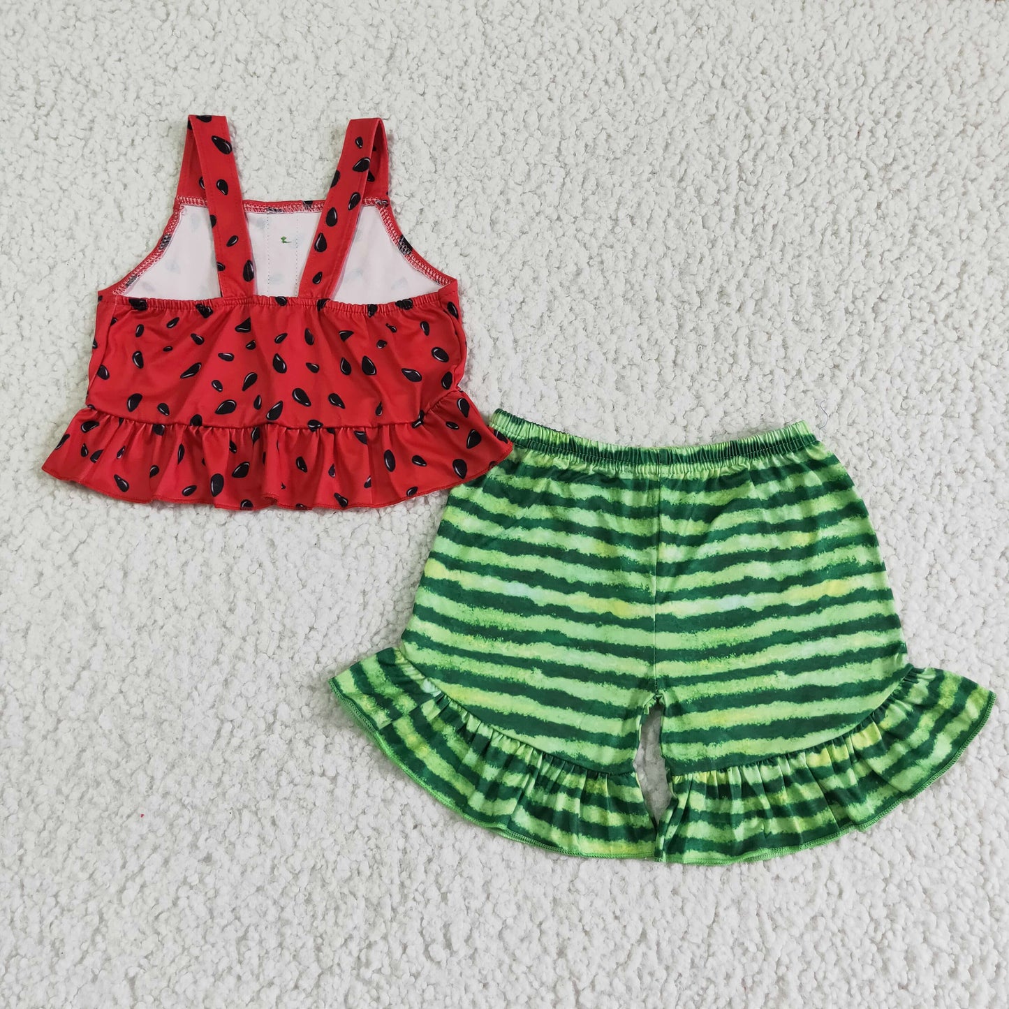 B0-28 Watermelon Button Top Striped Shorts Set