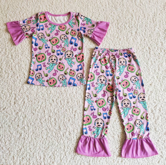 B1-12 cocomelon pink short-sleeved trouser suit