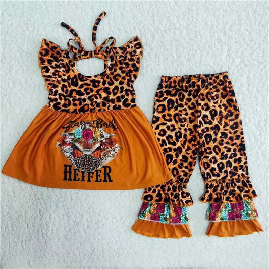 B10-14 heifer sleeveless top dress three-layer leopard print pants