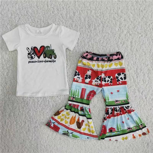 rts no moq B13-4 farm cow short-sleeved + flared pants suit