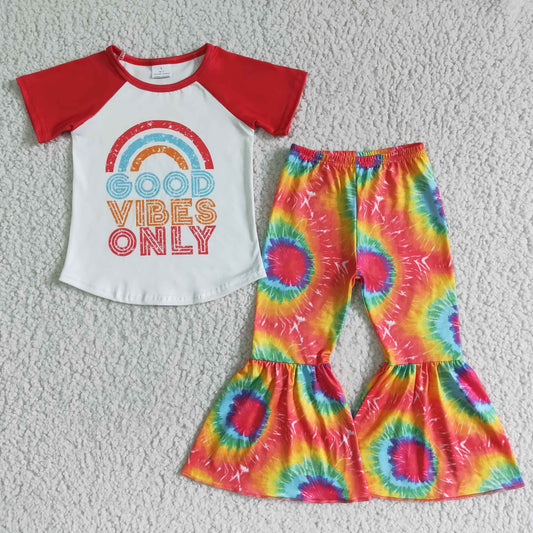 B14-15 Rainbow good short-sleeved top + trousers set