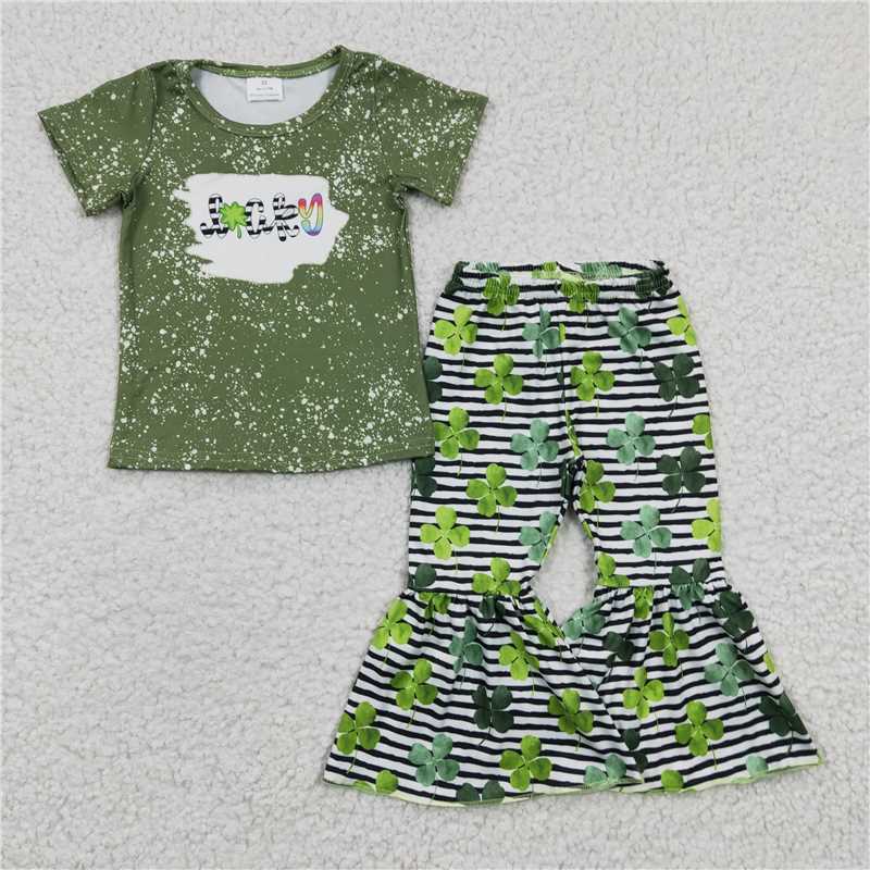 RTS NO MOQ St. Patrick's Four Leaf Clover Short Sleeve Pants Suit