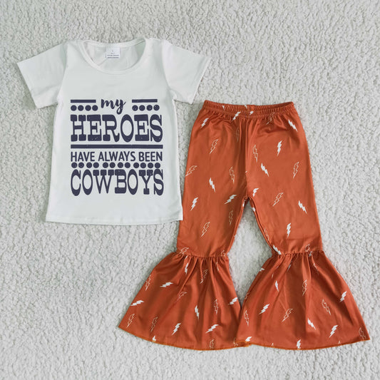 B15-30 HEROES White Short Sleeve Flare Pants Set