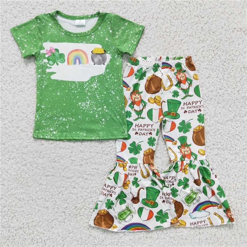 RTS NO MOQ St. Patrick's Four Leaf Clover Short Sleeve Pants Suit