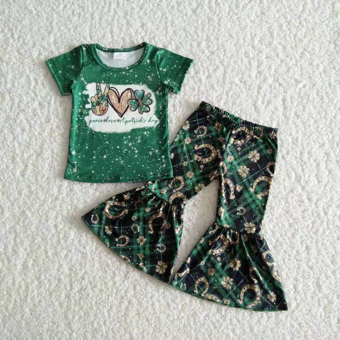 RTS NO MOQ St. Patrick's Four Leaf Clover Short Sleeve Pants Suit