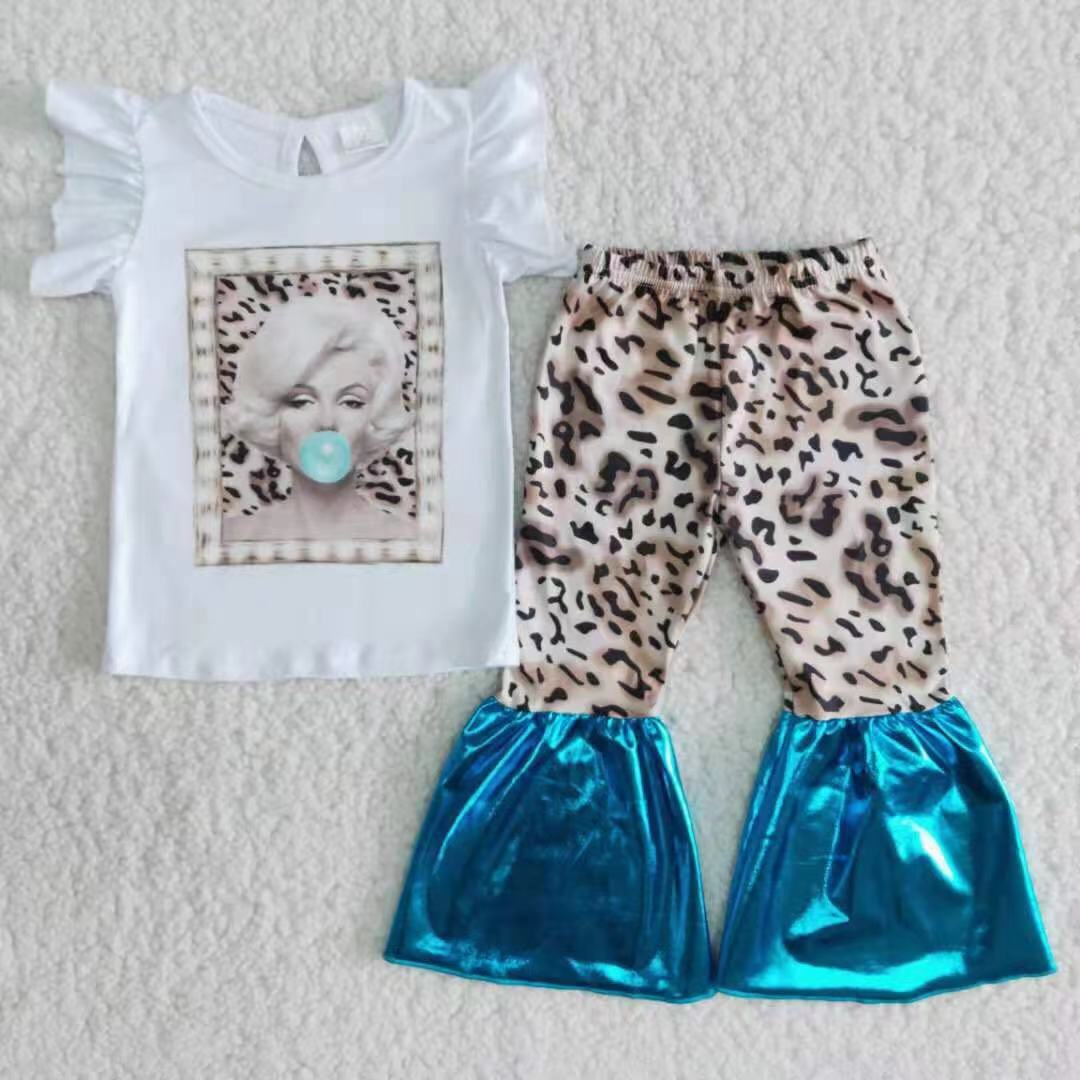 B4-13 Monroe Girl Blowing Bubbles White Leopard Print Suit