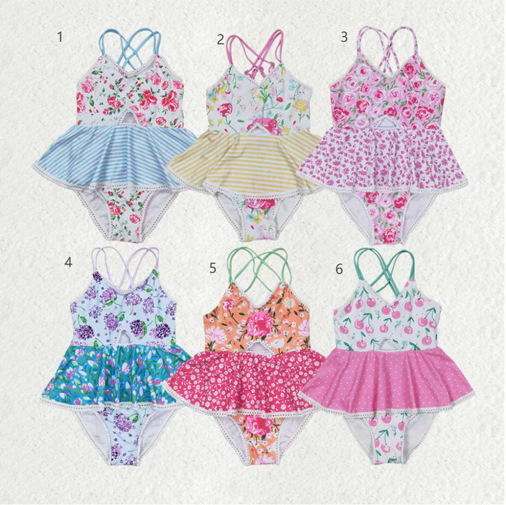 RTS NO MOQ Baby Girls Summer Ruffle One Piece Sibling Sister Swimsuits