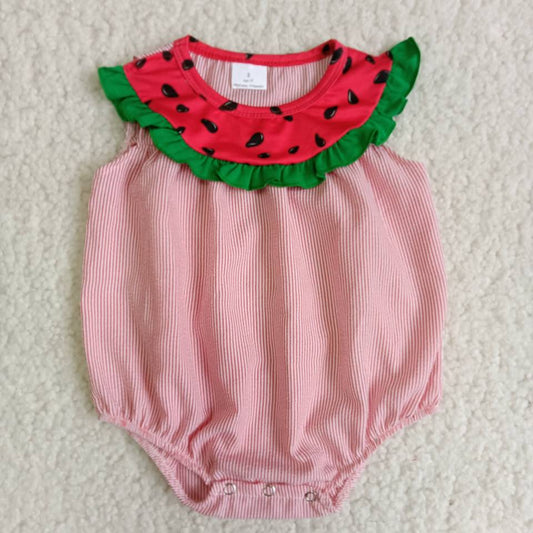 B5-11 Woven watermelon red striped romper