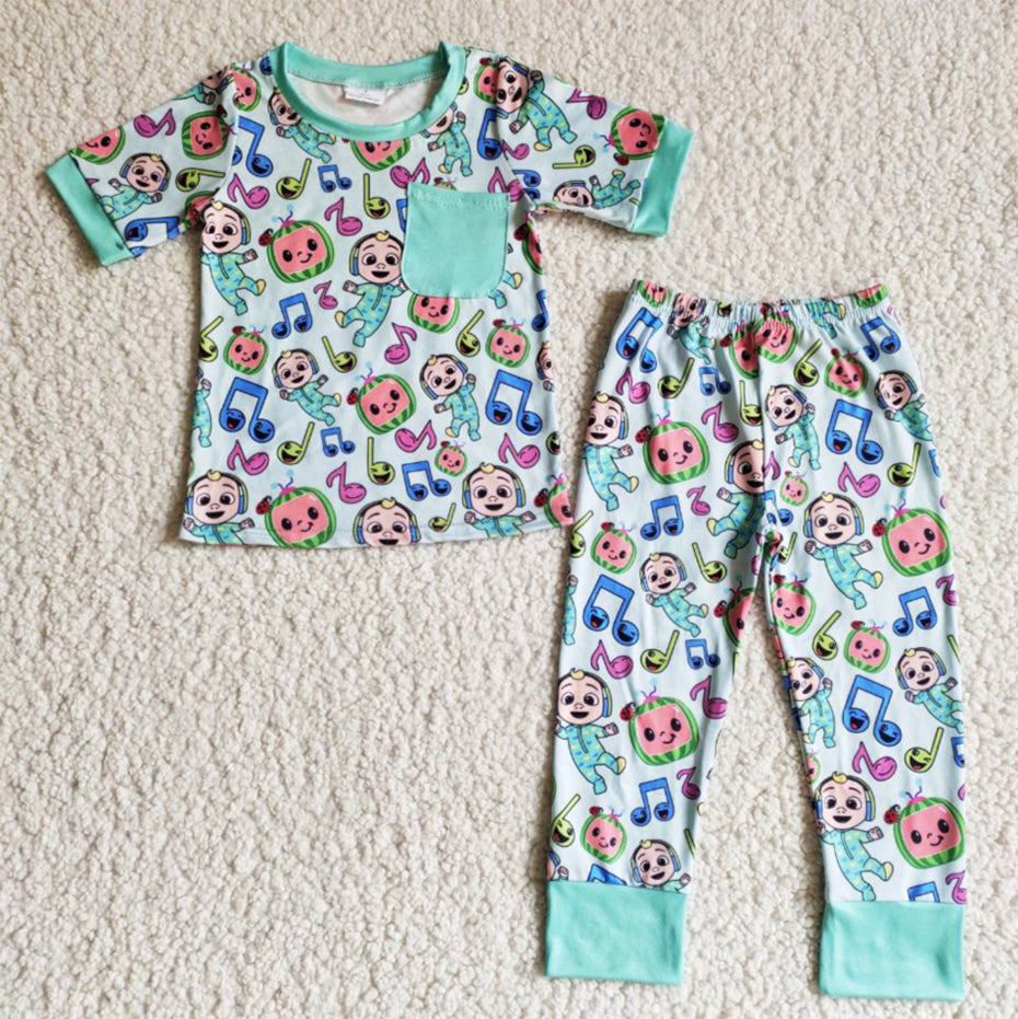 B6-30 cocomelon pocket short-sleeved trouser suit