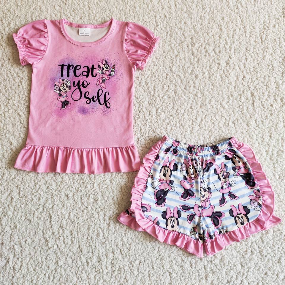 B7-12 Treat pink short-sleeved Mickey lace shorts