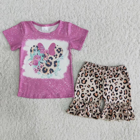 B7-24 Mickey head bow leopard print shorts