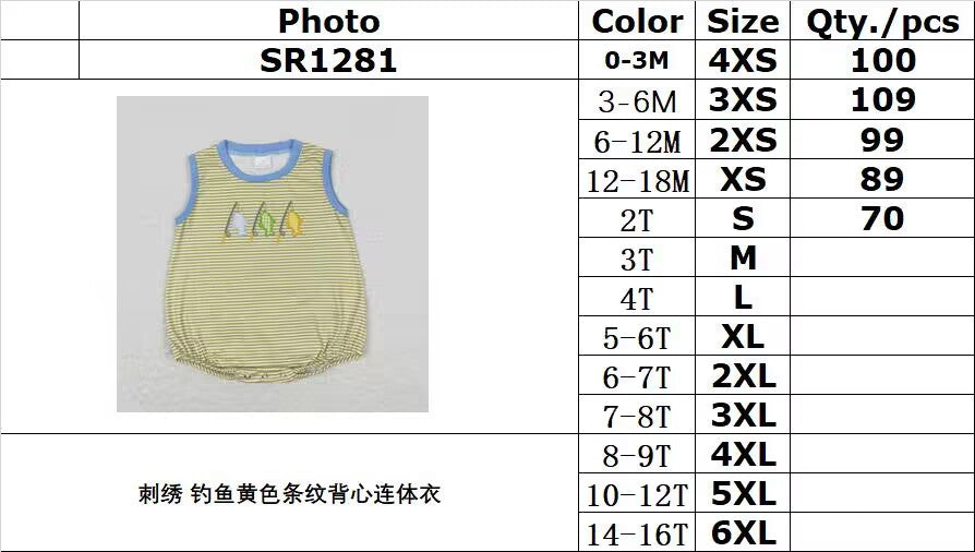 RTS SR1281Embroidered Fishing Yellow Striped Vest Bodysuit