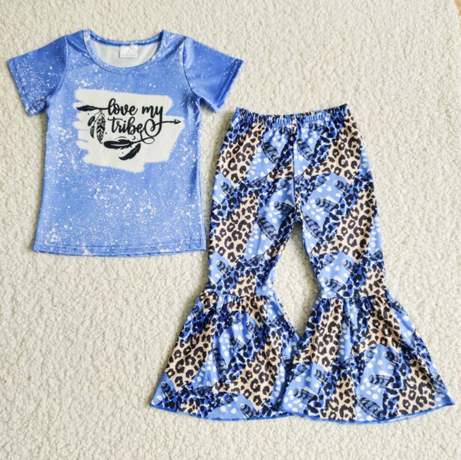 B8-25 Short-sleeved top English alphabet leopard trousers