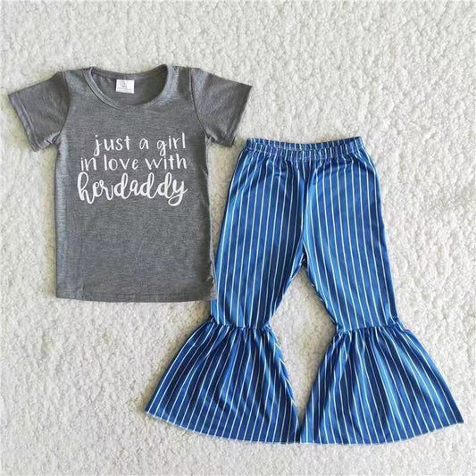 B8-3 daddy short sleeve blue striped trousers