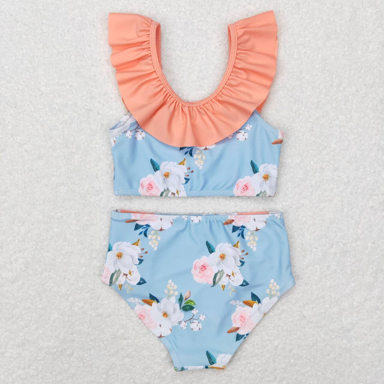 S0179 Floral pink lace teal swimsuit set